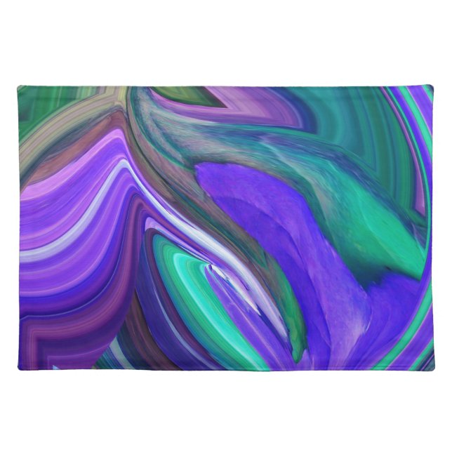 Abstract Art Purple N Teal Leaf Cloth Placemat (Front)