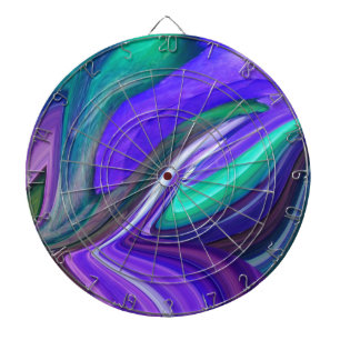 Abstract Art Purple N Teal Leaf Dartboard With Darts