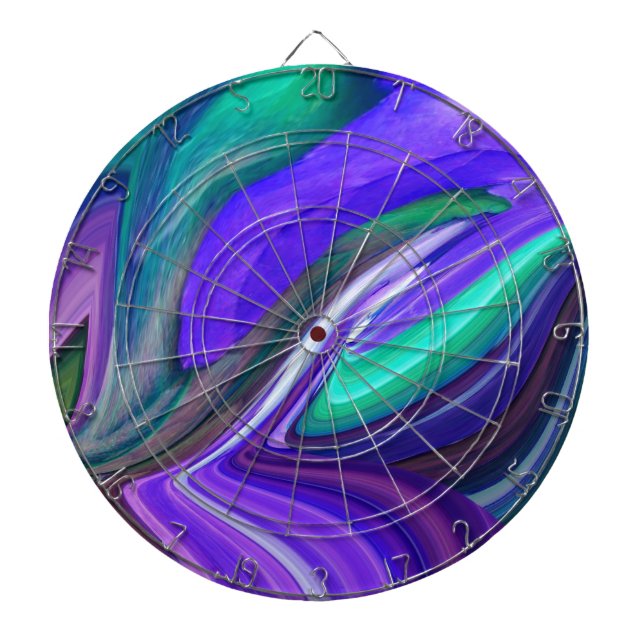 Abstract Art Purple N Teal Leaf Dartboard With Darts (Front)
