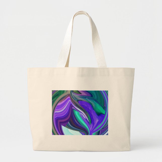 Abstract Art Purple N Teal Leaf Large Tote Bag (Front)