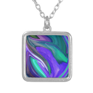 Abstract Art Purple N Teal Leaf Silver Plated Necklace