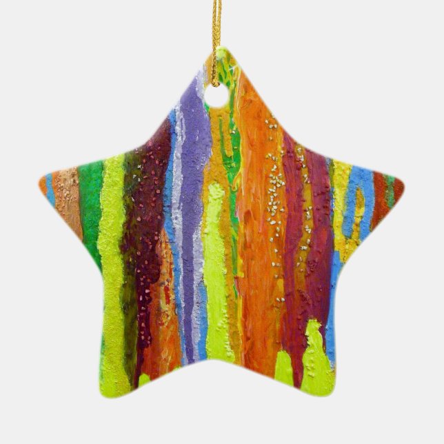 Abstract Art rainbow stripes paint drip Ceramic Ornament (Front)