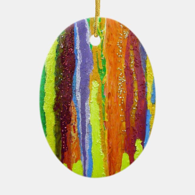 Abstract Art rainbow stripes paint drip Ceramic Ornament (Front)