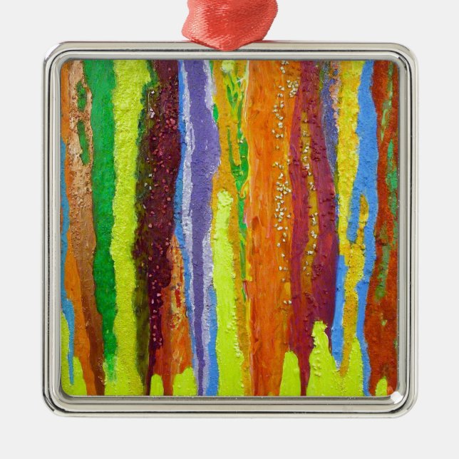 Abstract Art rainbow stripes paint drip Metal Ornament (Front)
