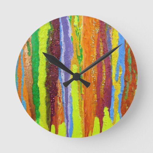 Abstract Art rainbow stripes paint drip Round Clock