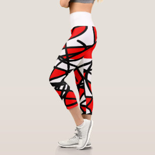 Abstract Art Red Black White Minimalism Capri Leggings