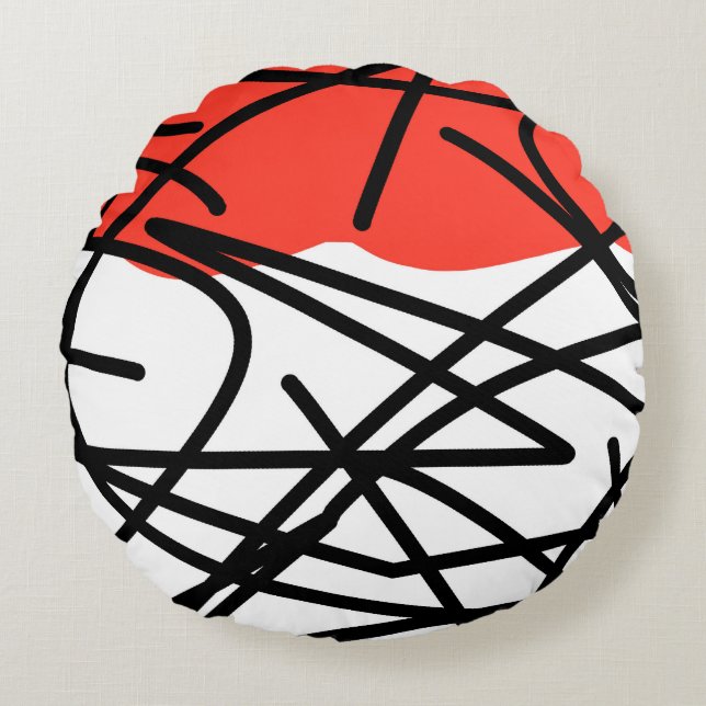Abstract Art Red Black White Minimalism Round Pillow (Front)