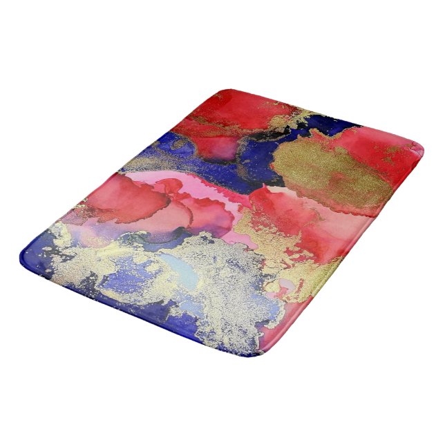 Abstract Art Red Blue Gold Bath Mat (Angled)