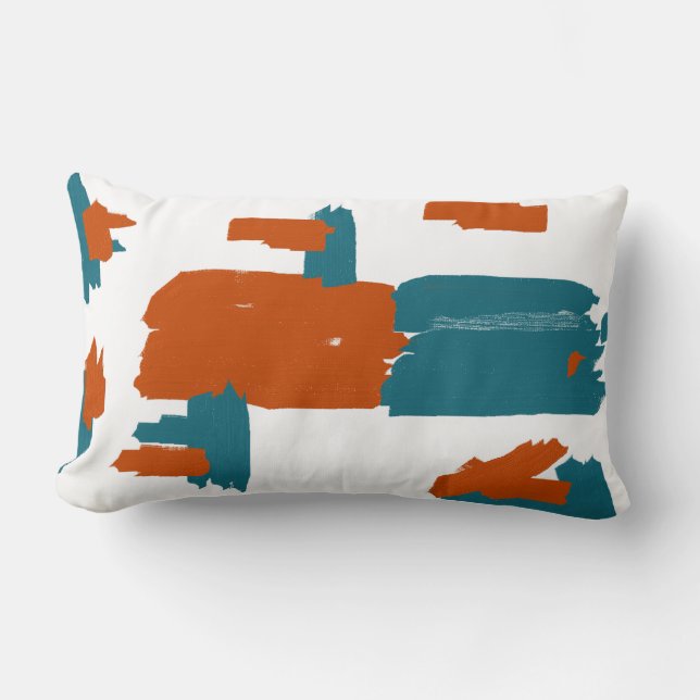 Abstract Art Red Dark Turquoise Blocks Cushion (Front)