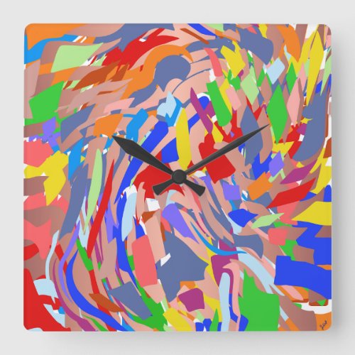 Abstract Art Red Green Yellow Rose Gold Square Wal Square Wall Clock