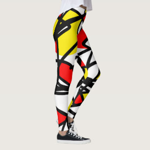 Abstract Art Red Yellow Black White Minimalism Leggings