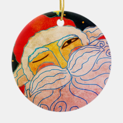 Abstract Art Santa Claus Ceramic Ornament