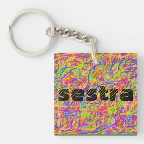abstract art sestra with wood letters Orphan Black Keychain