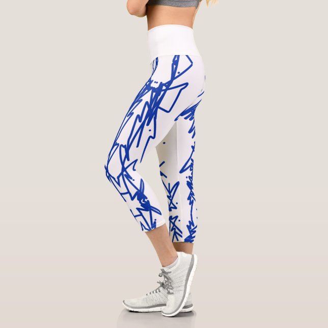 Abstract Art Sketch Blue Lines Curves Leggings (Left)