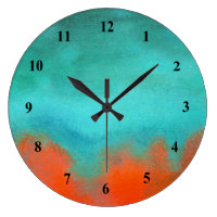 Abstract Art Sky Fire Lava Coral Turquoise Orange Large Clock