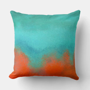 Abstract Art Sky Fire Lava Coral Turquoise Orange Throw Pillow