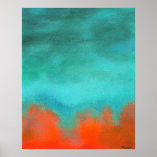 Abstract Art Sky Fire Lava Red Orange Turquoise Poster