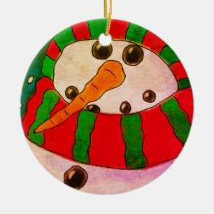 Abstract Art Snowman Ceramic Ornament
