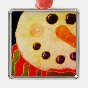 Abstract Art Snowman Metal Ornament