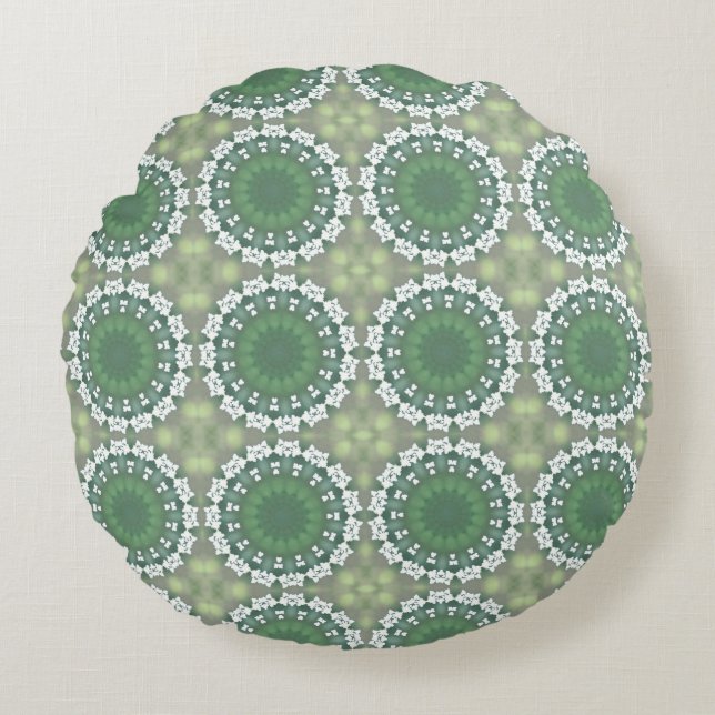 Abstract Art Spring Floral Modern Pattern Green Round Pillow (Front)