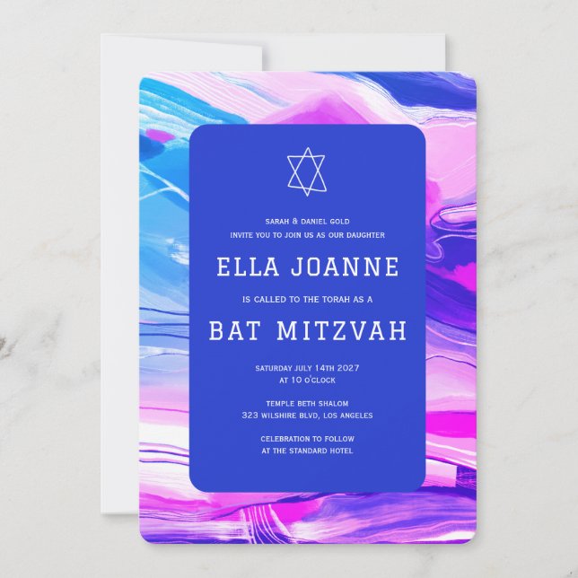 Abstract Art Star of David Custom Bar Bat Mitzvah Invitation (Front)