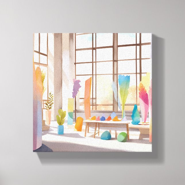 Abstract Art Studio | Bright Airy Watercolor Canvas Print (Front)