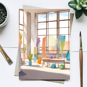 Abstract Art Studio Bright Airy Watercolor Postcard