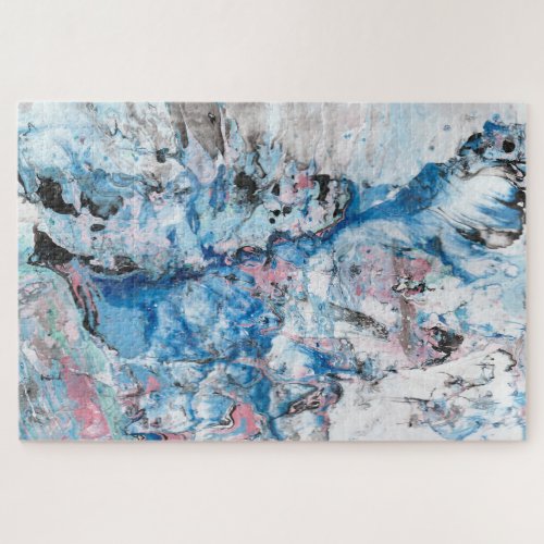Abstract Art Template Modern Marble Look Pink Blue Jigsaw Puzzle