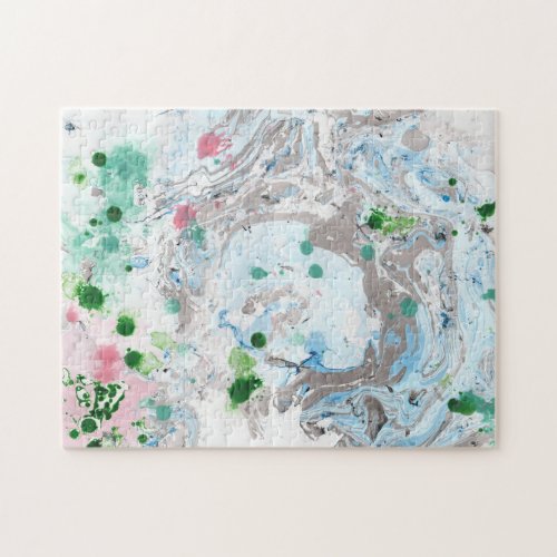 Abstract Art Template Modern Pink Blue Green Color Jigsaw Puzzle