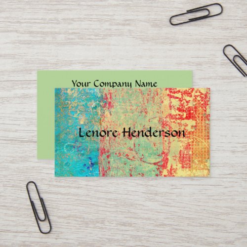 Abstract Art Texture Painting Turquoise Red Green Business Card