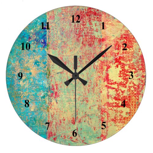 Abstract Art Texture Painting Turquoise Red Green Large Clock Abstract Art Texture Painting Turquoise Red Green Large Clock