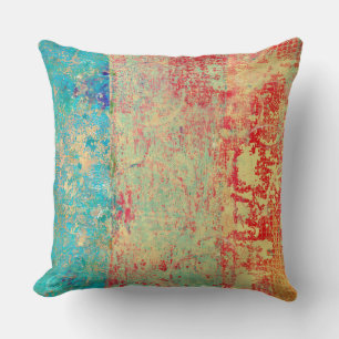 Abstract Art Texture Painting Turquoise Red Green Throw Pillow