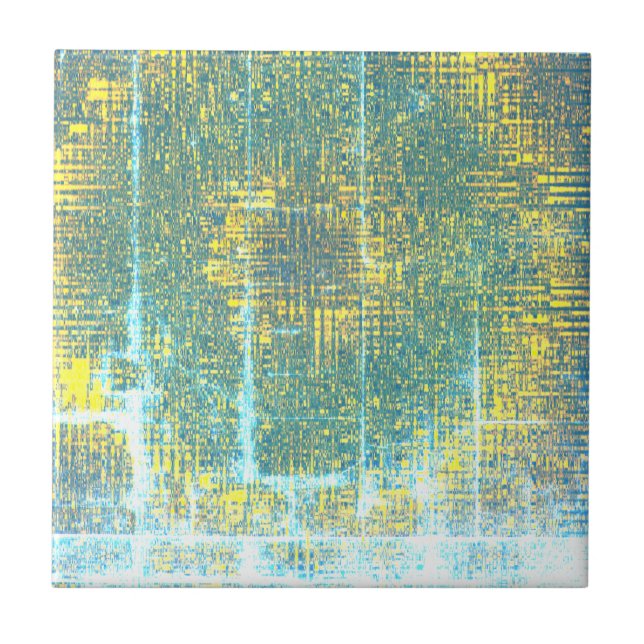 Abstract Art Texture Yellow Pale Turquoise Blue Ceramic Tile (Front)