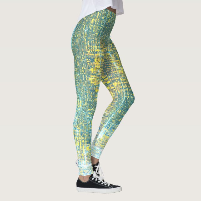 Abstract Art Texture Yellow Pale Turquoise Blue Leggings (Right)