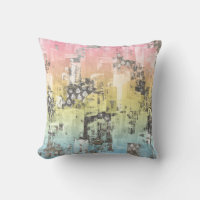 Abstract Art Throw Pillow - Pink Yellow Blue Gray