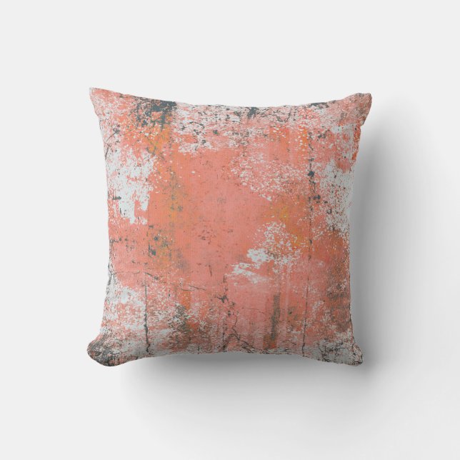 Abstract Art Throw Pillow Salmon Pink Coral Gray (Front)