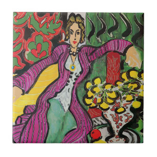 Abstract Art Tiles, Nancy with Flowers Ceramic Tile