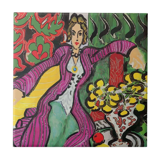 Abstract Art  Tiles, Nancy with Flowers Ceramic Tile (Front)