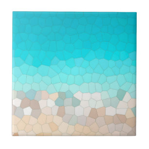 Abstract Art Turquoise Beige Coral Pink Ceramic Tile