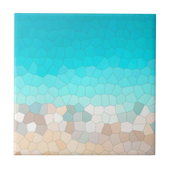 Abstract Art Turquoise Beige Coral Pink Ceramic Tile (Front)