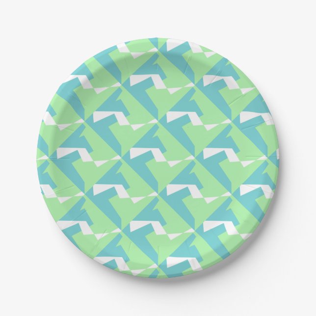 Abstract Art Turquoise Blue Green Paper Plates (Front)