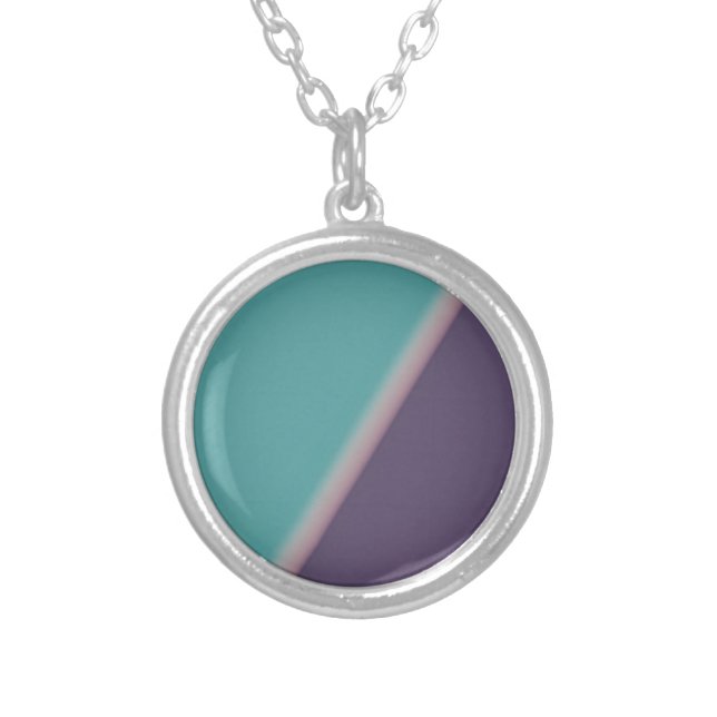 Abstract Art Turquoise Purple Silver Plated Necklace (Front)