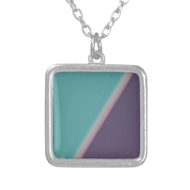 Abstract Art Turquoise Purple Silver Plated Necklace (Front)