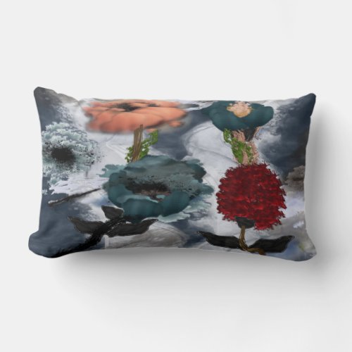 Abstract Art Watercolor Floral  Lumbar Pillow