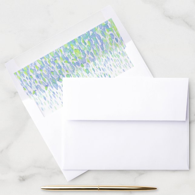 Abstract art watercolor green blue dabs envelope liner (Desk)