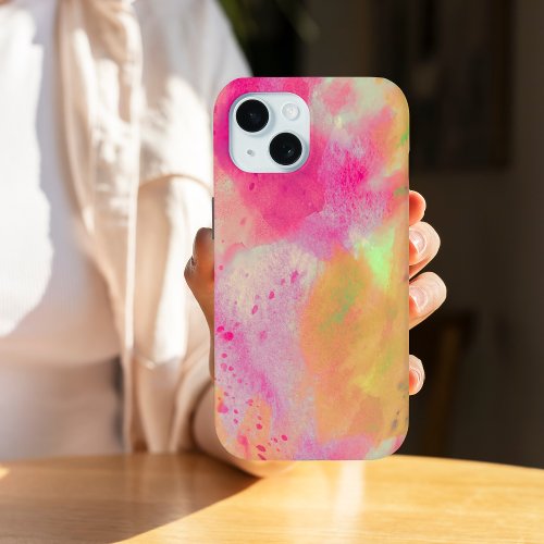 Abstract Art Watercolor in Pink Yellow Purple iPhone 15 Case