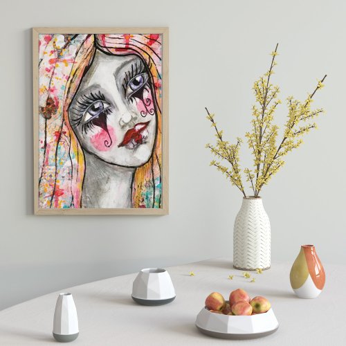 Abstract Art Whimsical Girl Mime Clown Colorful Poster