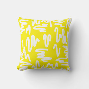 Abstract Art White On Yellow Throw Pillow Cushion