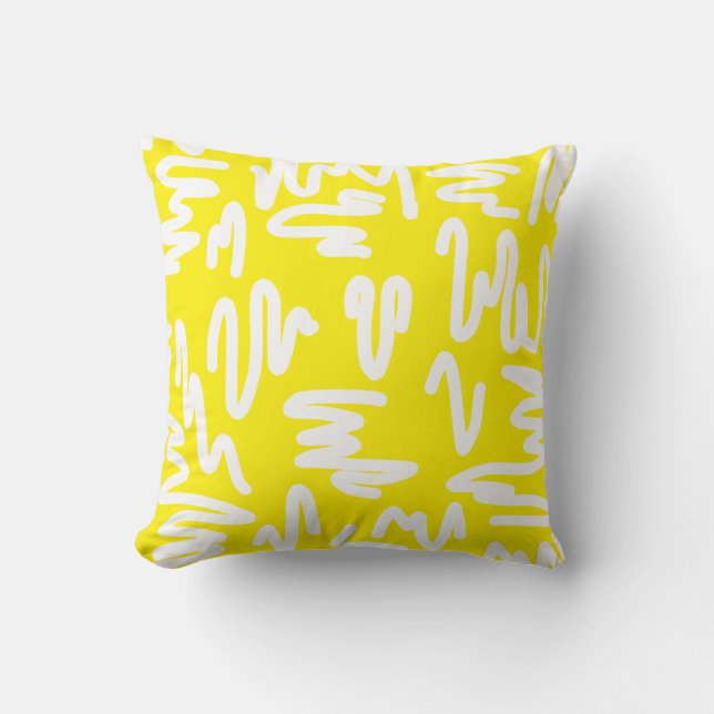 Abstract Art White On Yellow Throw Pillow Cushion (Front)
