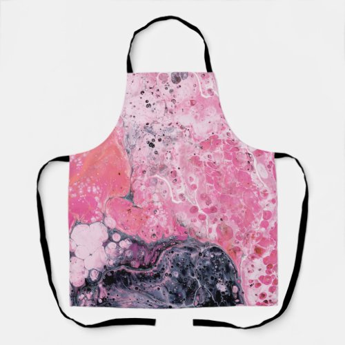 Abstract Art With Acrylic Paint Pour  Pink Black Apron